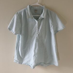L.L. Bean Women’s Vacationland Seersucker Shirt Popover Striped Cotton Basic XL